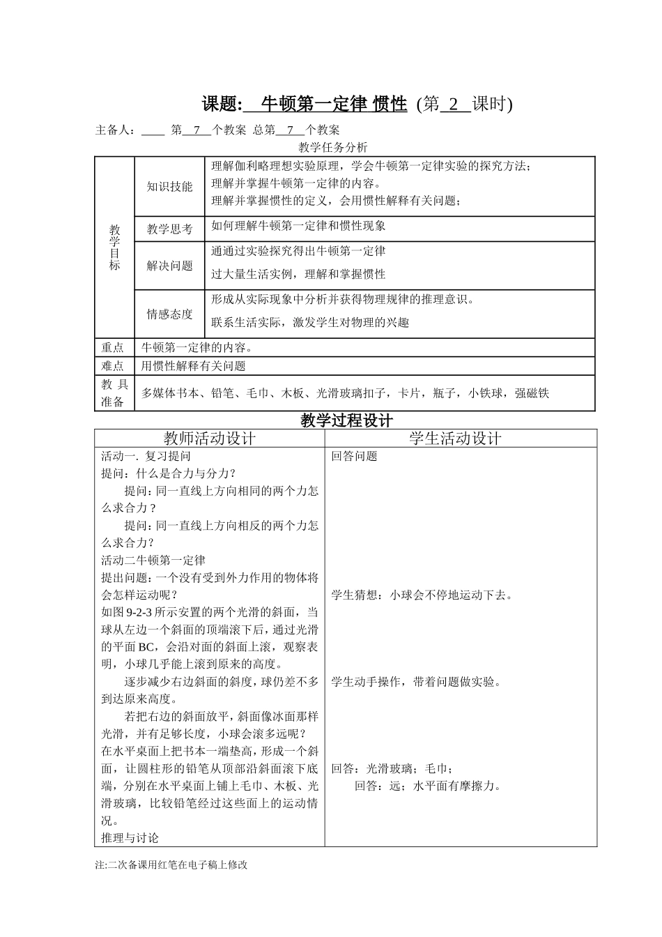 教学设计----牛顿第一定律_第1页
