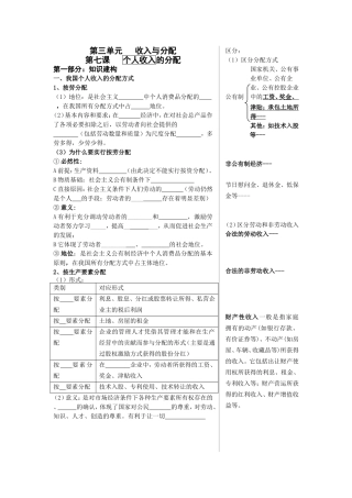 经济生活第三单元-收入与分配教学案