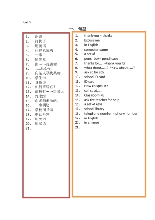 新人教版七年级英语上册Unit-3知识点总结
