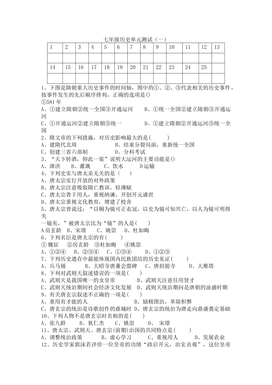 人教版七下第一单元测试卷_第1页