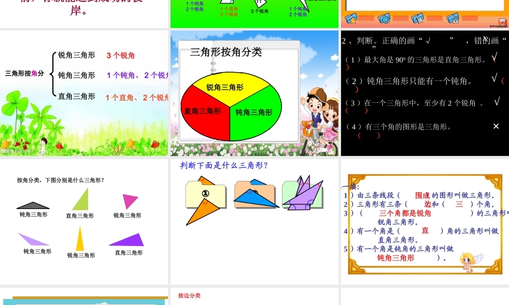 人教版四年级下册-数学第五单元-三角形的性质-三角形的分类-书P83-84例4-按角分-按边分-