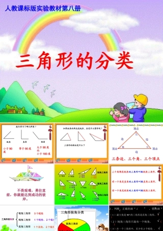 人教版四年级下册-数学第五单元-三角形的性质-三角形的分类-书P83-84例4-按角分-按边分-