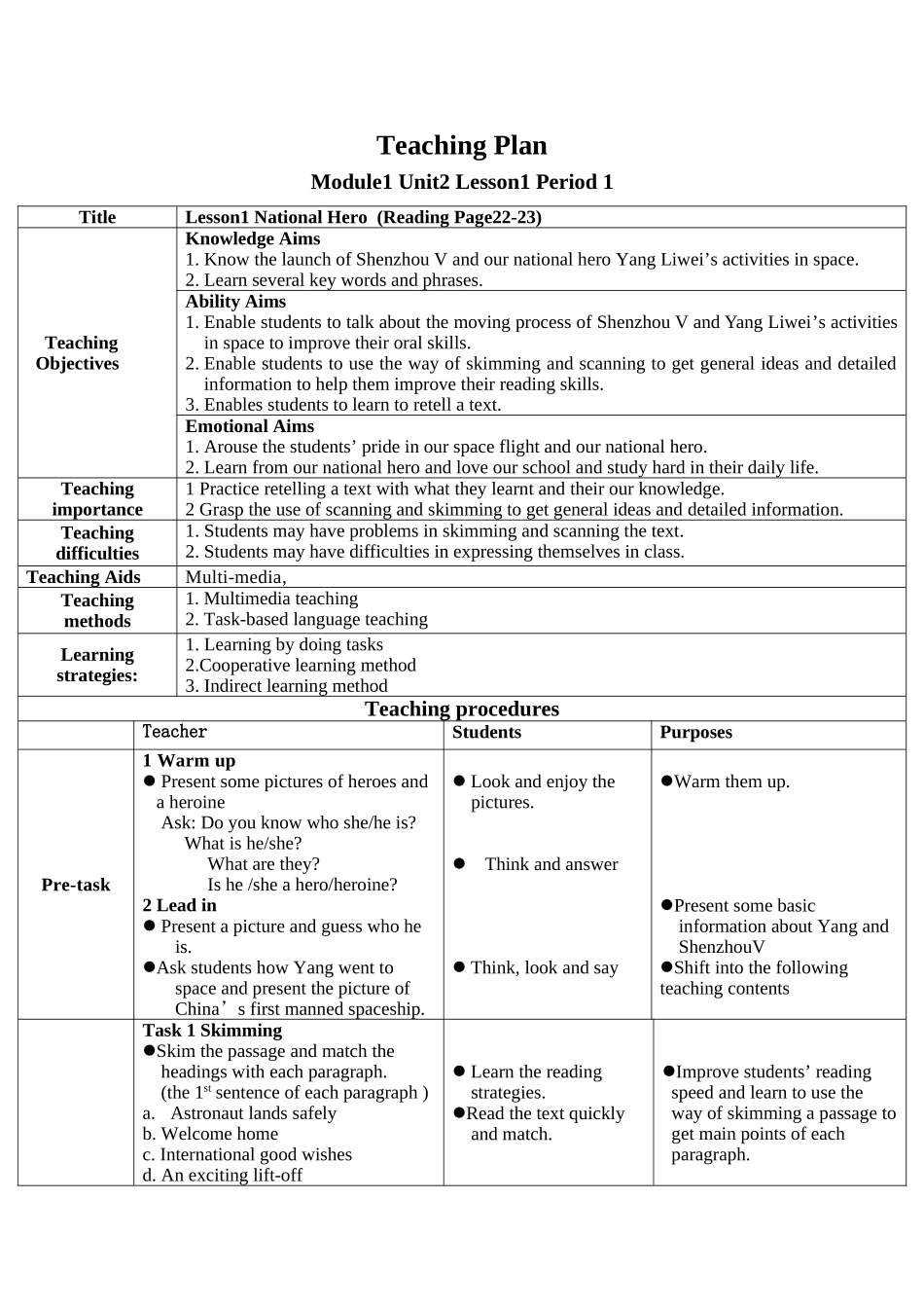 必修一unit2lesson1-modern-heroes-教案_第1页