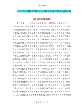 幼儿园见习报告精汇与幼儿园见习报告范文内容汇编