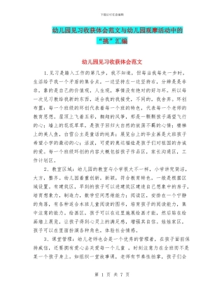 幼儿园见习收获体会范文与幼儿园观摩活动中的“挑”汇编