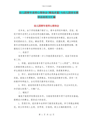 幼儿园青年教师心得体会与幼儿园音乐教学总结范文汇编