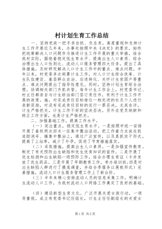 村计划生育工作总结 