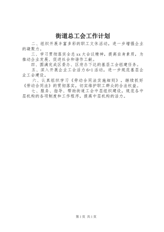 街道总工会工作计划 