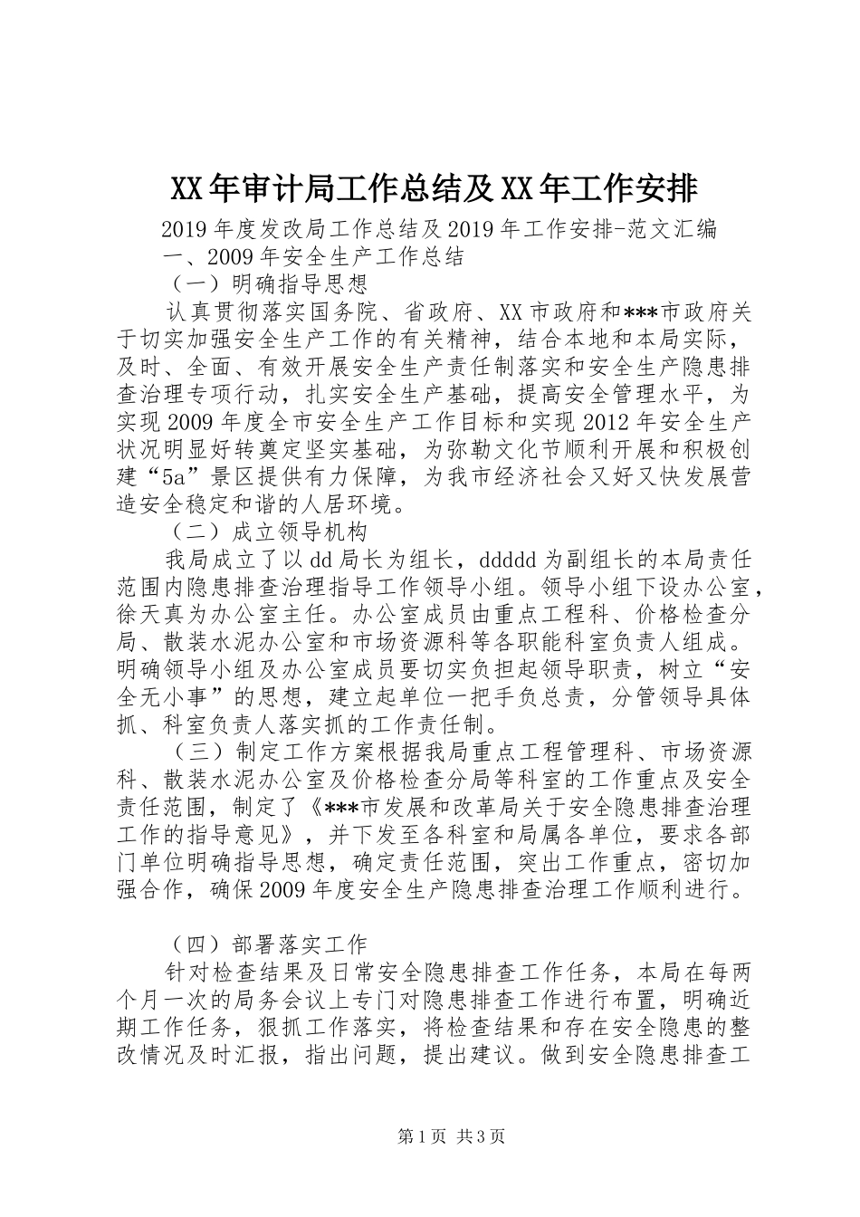 XX年审计局工作总结及XX年工作安排 _第1页