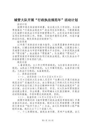 城管大队开展“行政执法规范年”活动计划 