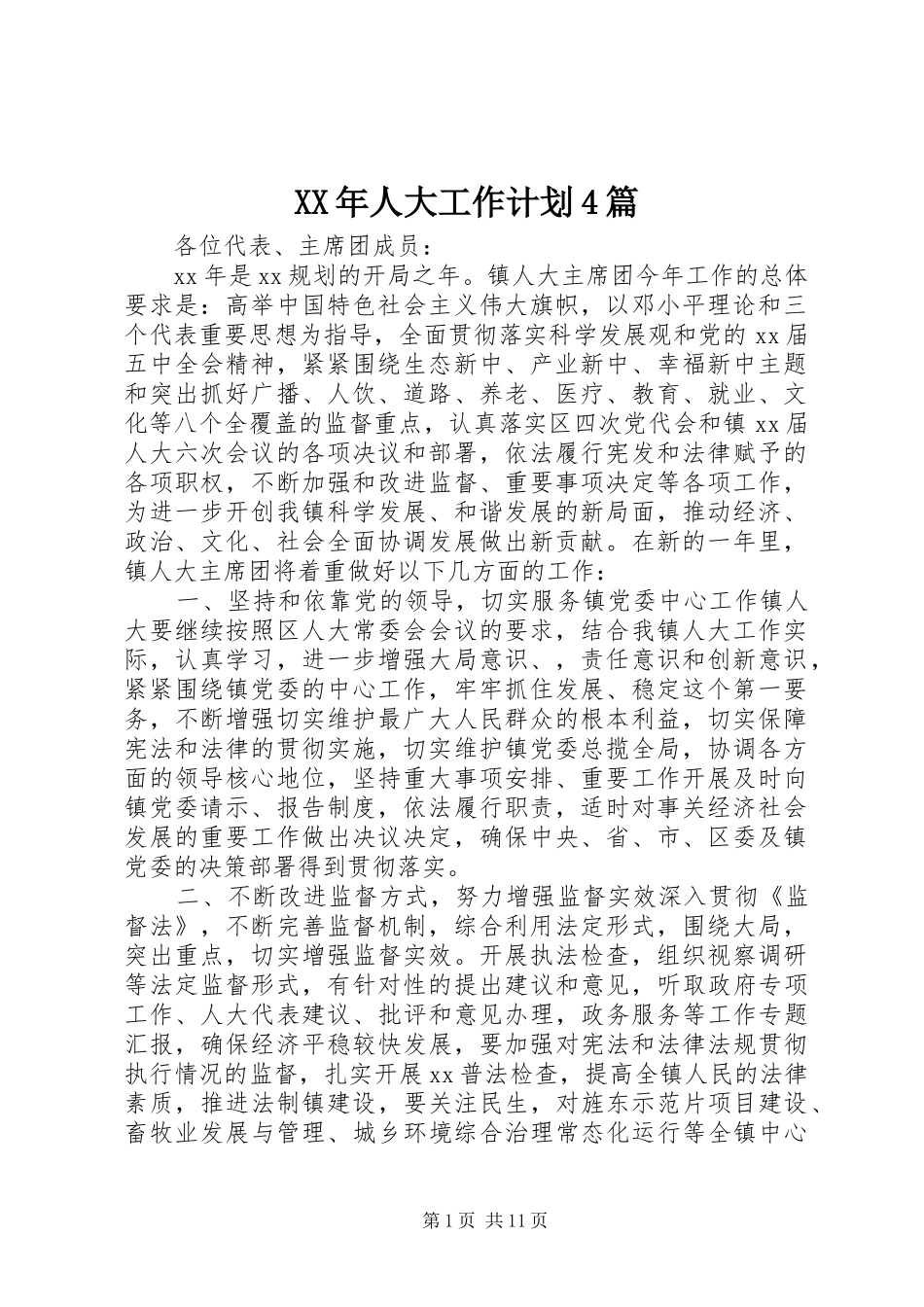 XX年人大工作计划4篇_第1页