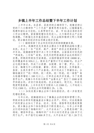 乡镇上半年工作总结暨下半年工作计划 