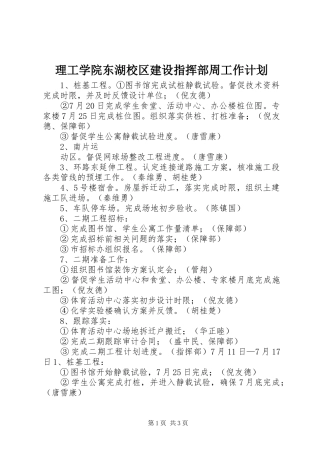 理工学院东湖校区建设指挥部周工作计划 