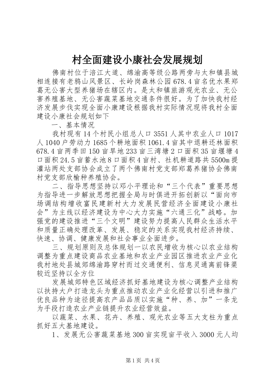 村全面建设小康社会发展规划 _第1页