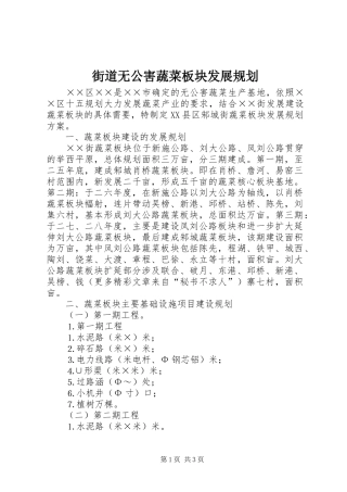 街道无公害蔬菜板块发展规划 