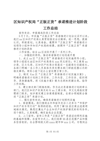区知识产权局“正版正货”承诺推进计划阶段工作总结 