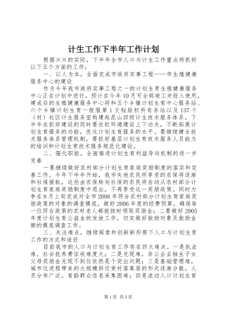 计生工作下半年工作计划 