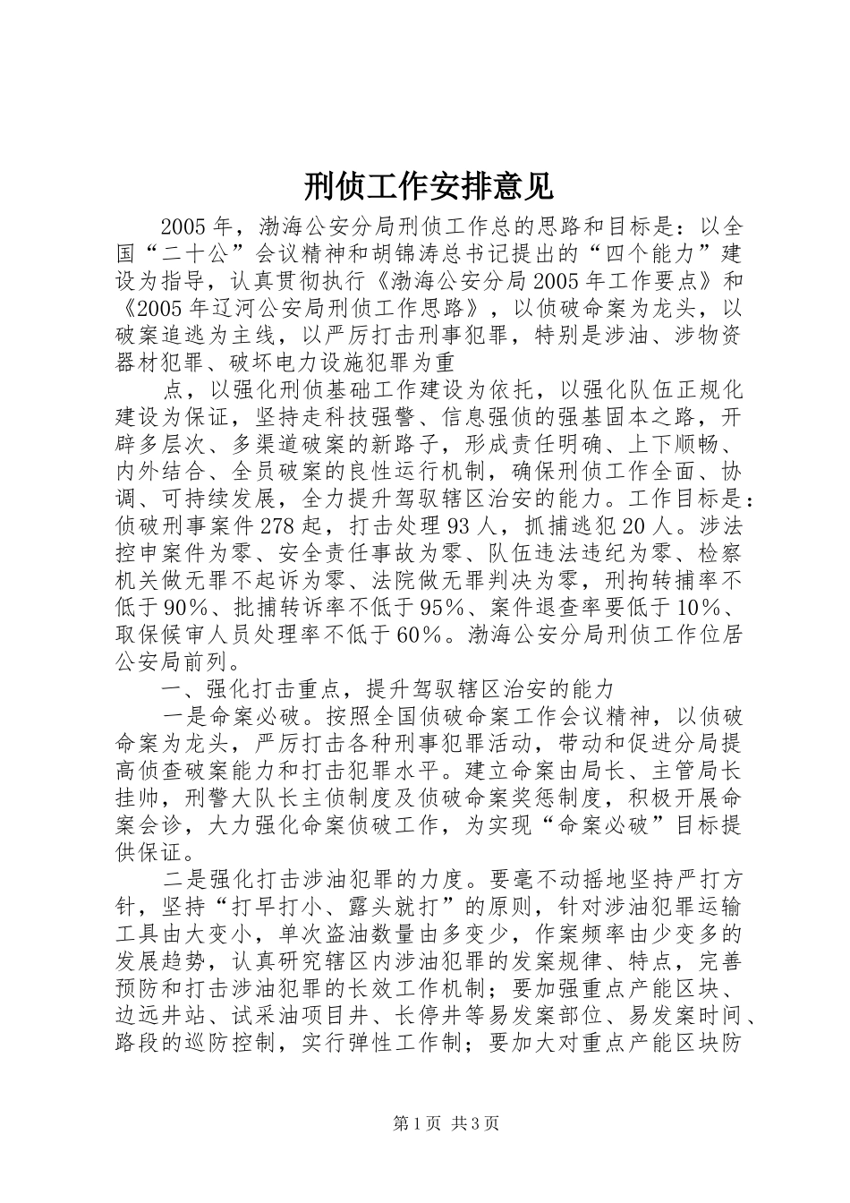 刑侦工作安排意见 _第1页