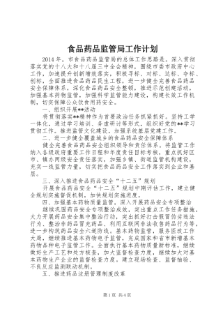 食品药品监管局工作计划 