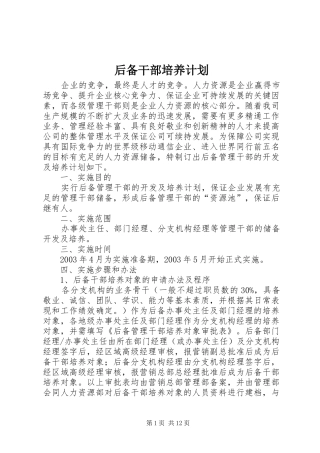 后备干部培养计划 