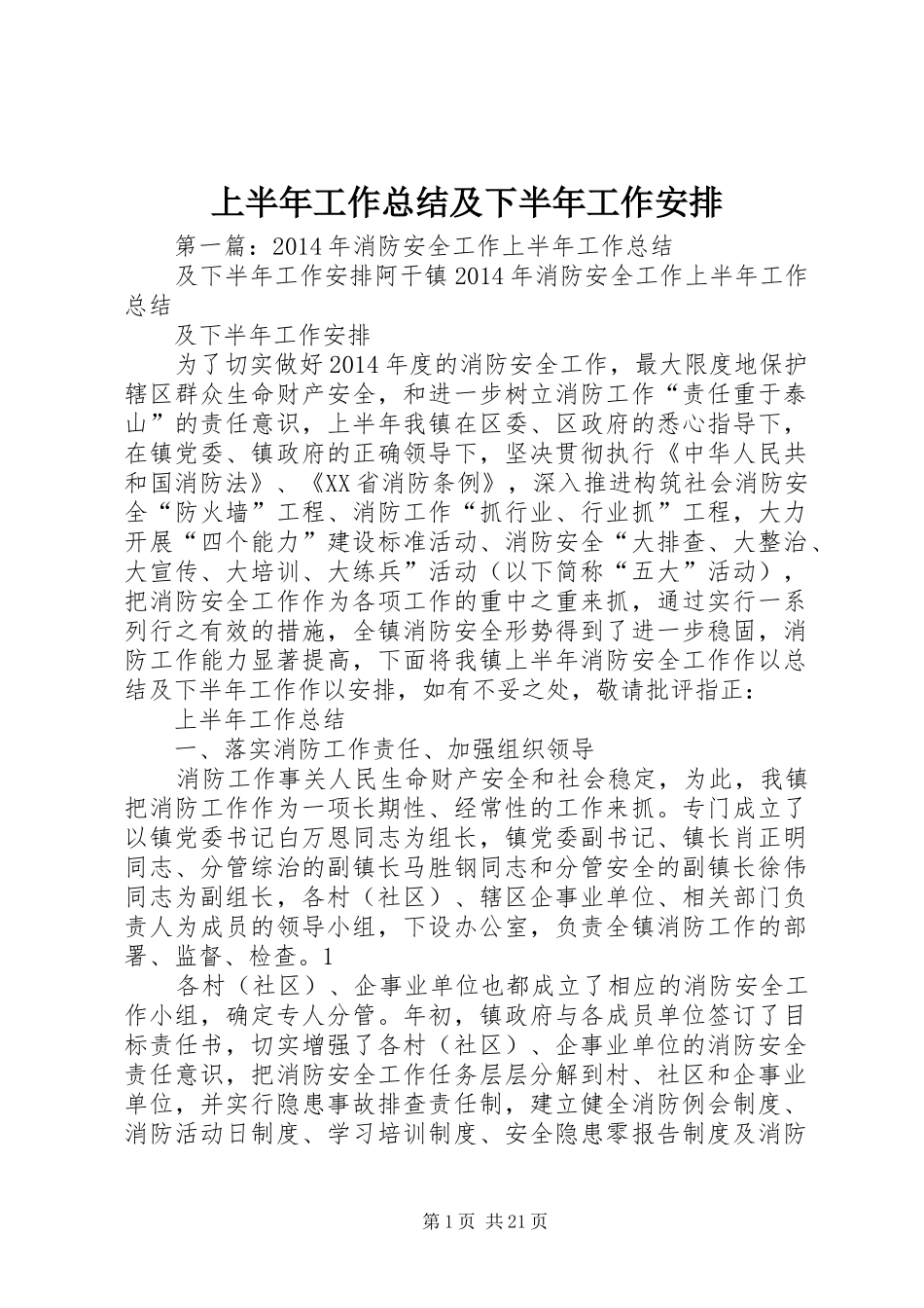 上半年工作总结及下半年工作安排 _第1页