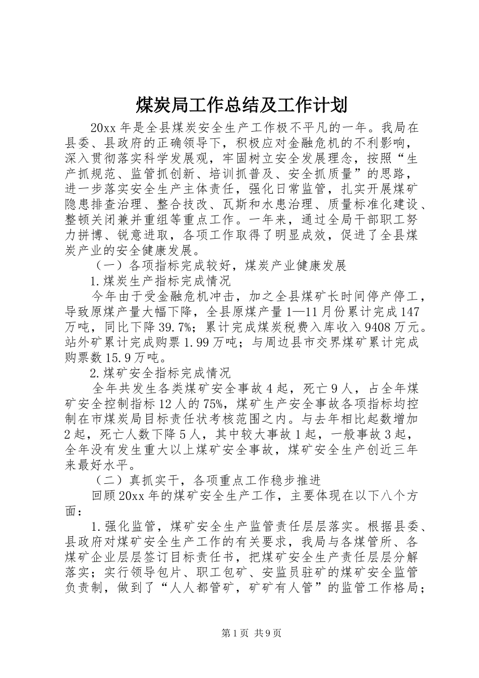 煤炭局工作总结及工作计划 _第1页