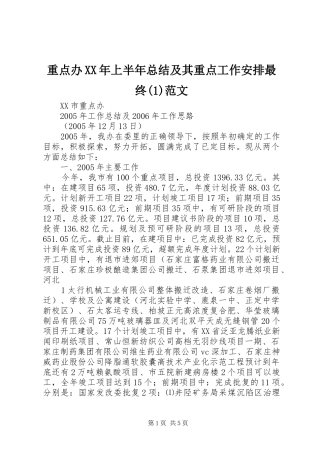 重点办XX年上半年总结及其重点工作安排最终范文