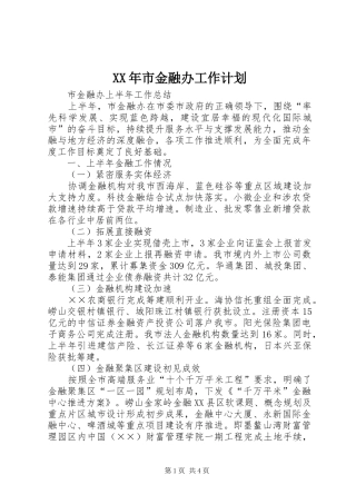 XX年市金融办工作计划 