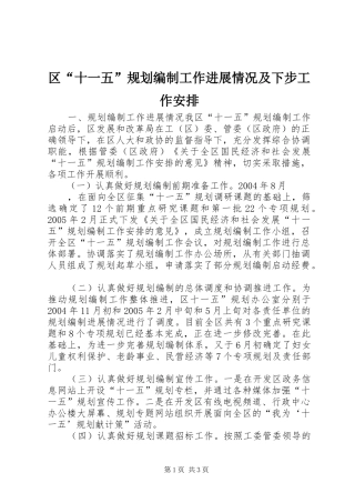 区“十一五”规划编制工作进展情况及下步工作安排 