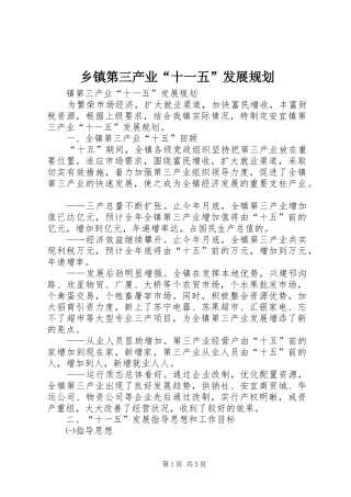 乡镇第三产业“十一五”发展规划 