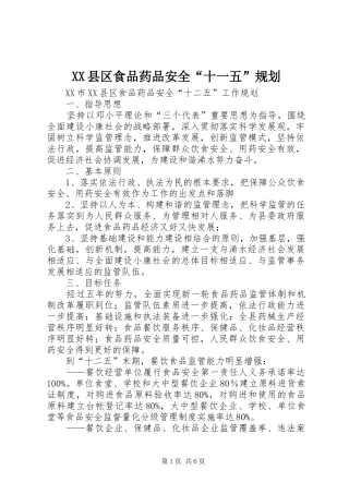 XX县区食品药品安全“十一五”规划 