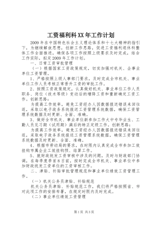 工资福利科XX年工作计划 