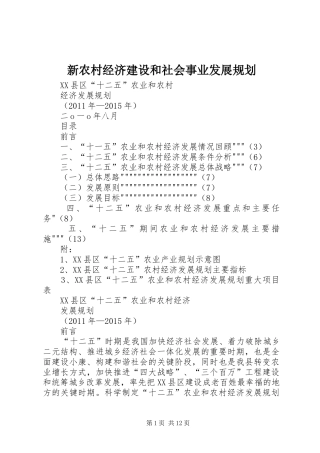 新农村经济建设和社会事业发展规划 