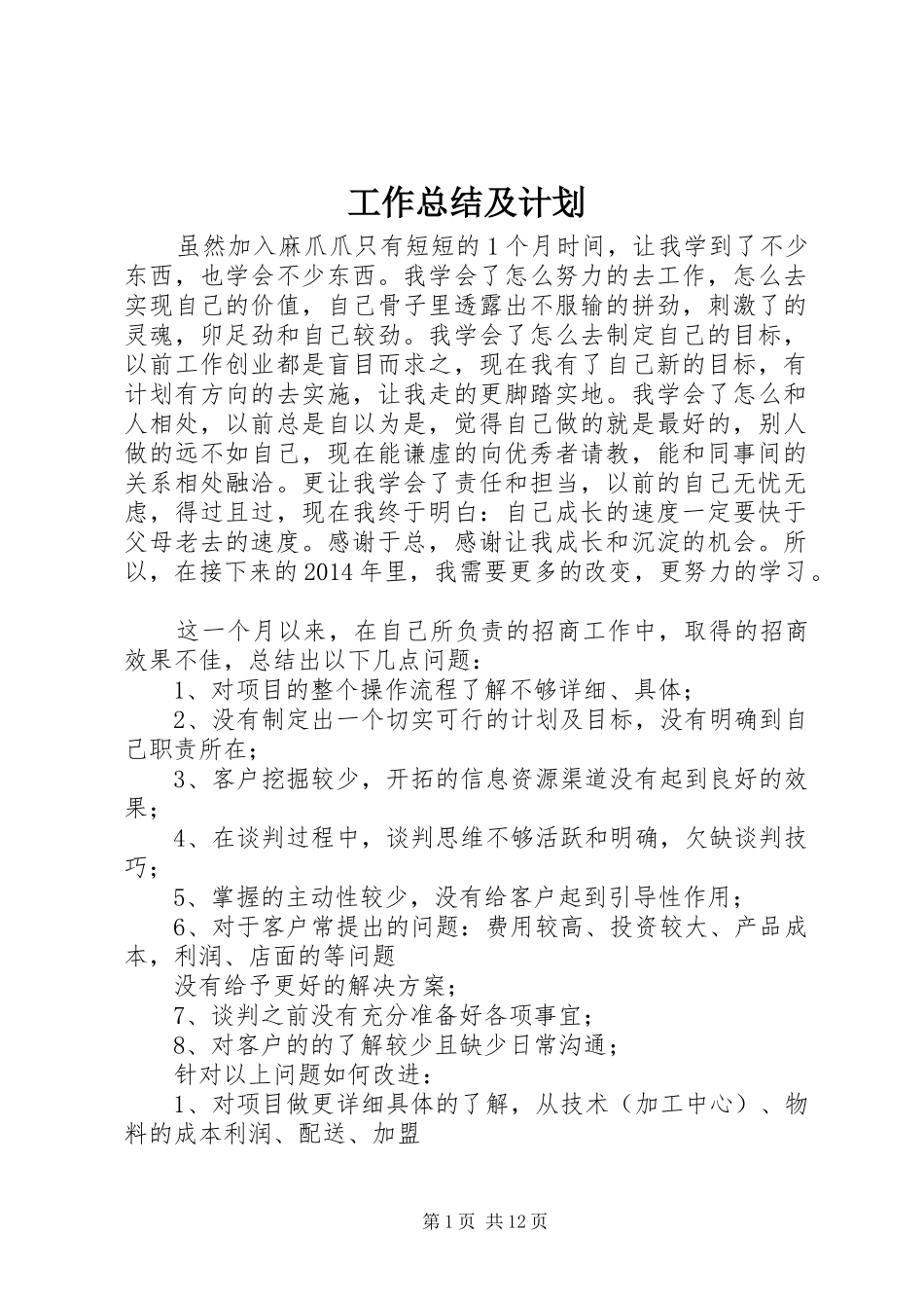 工作总结及计划 _第1页