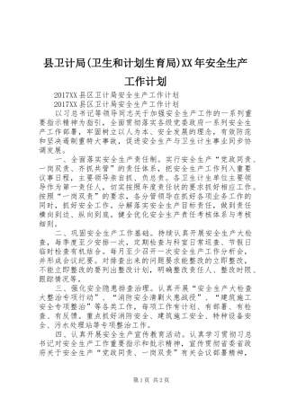 县卫计局(卫生和计划生育局)XX年安全生产工作计划 