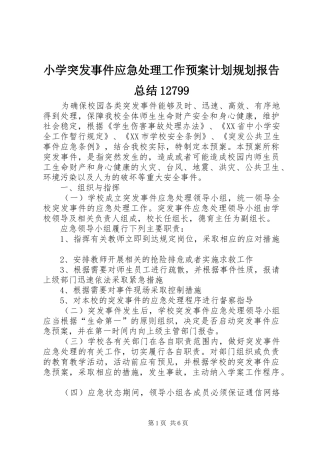 小学突发事件应急处理工作预案计划规划报告总结12799 