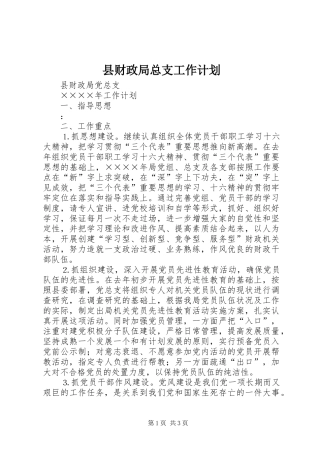 县财政局总支工作计划 