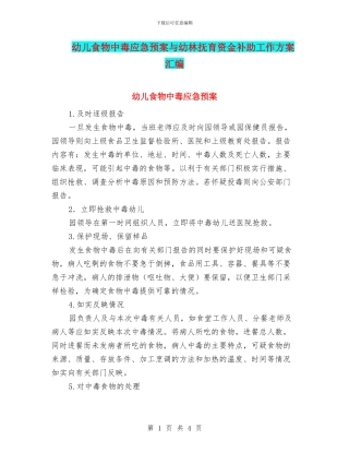 幼儿食物中毒应急预案与幼林抚育资金补助工作方案汇编