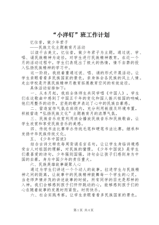 “小洋钉”班工作计划 