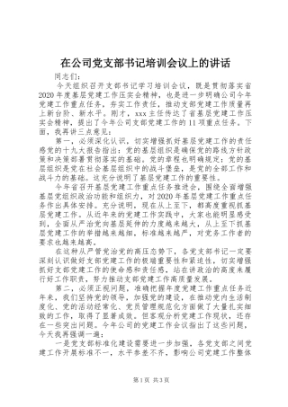 在公司党支部书记培训会议上的讲话