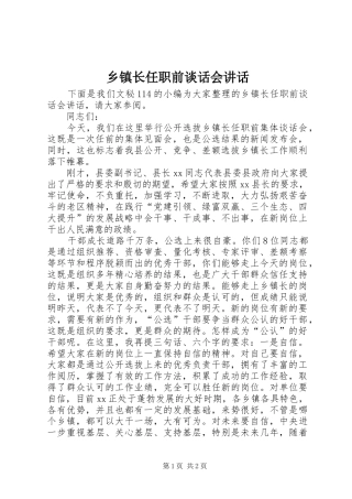 乡镇长任职前谈话会讲话