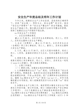 安全生产年度总结及明年工作计划 