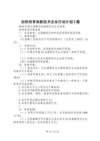 加快培育高新技术企业行动计划5篇 