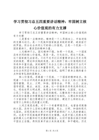 学习贯彻习总五四重要讲话精神：牢固树立核心价值观的有力支撑