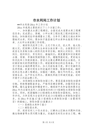 市水利局工作计划 