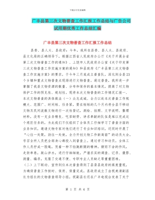 广丰县第三次文物普查工作汇报工作总结与广告公司试用期优秀工作总结汇编