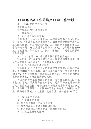 XX年环卫处工作总结及XX年工作计划 