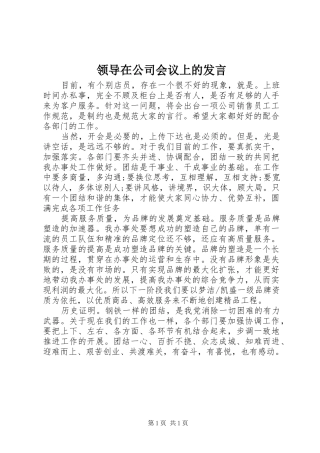 领导在公司会议上的发言