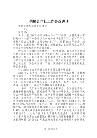 供销合作社工作会议讲话