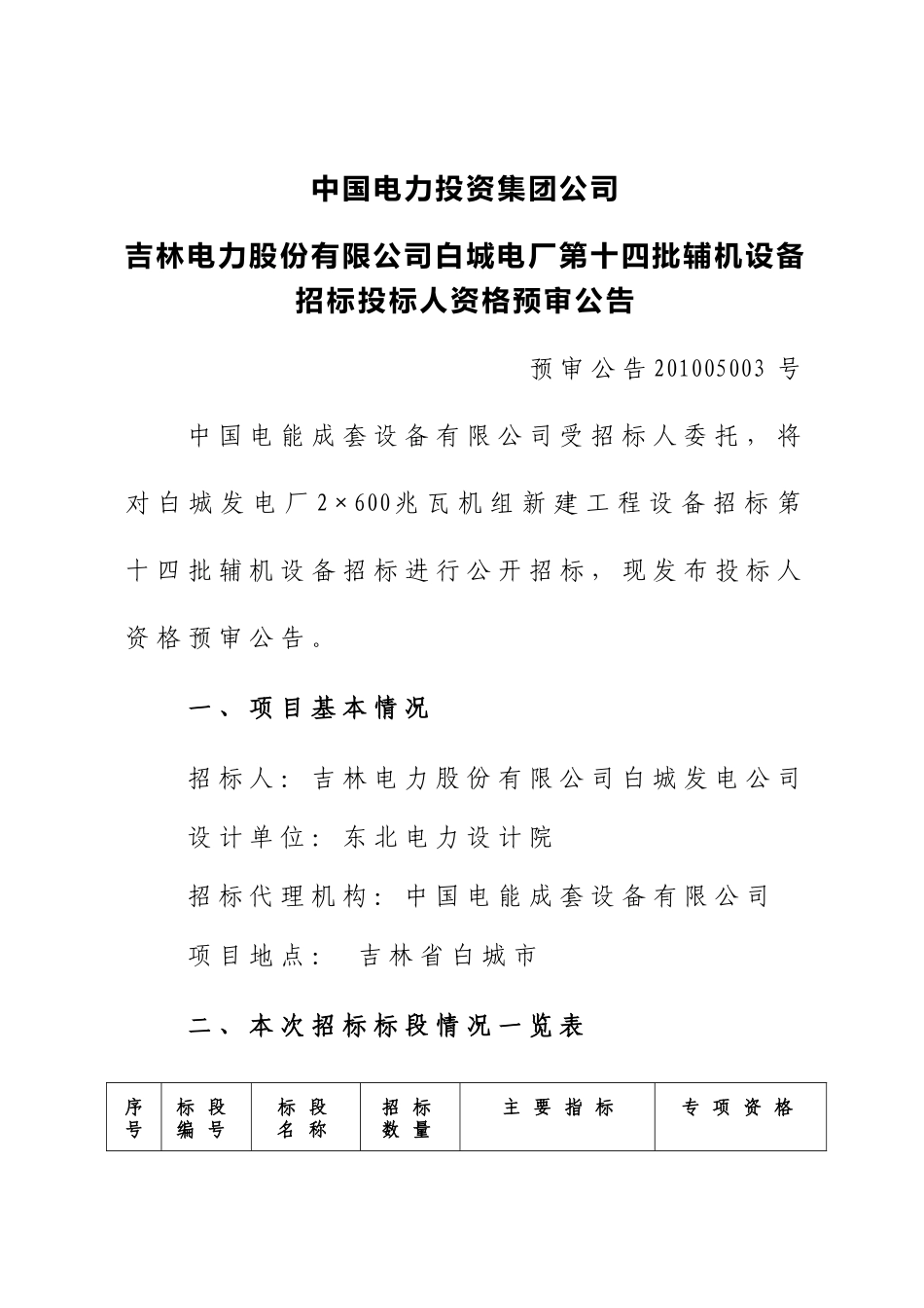 中国电力投资集团公司吉林电力股份有限公司白城电厂第十四批辅机设备_第1页